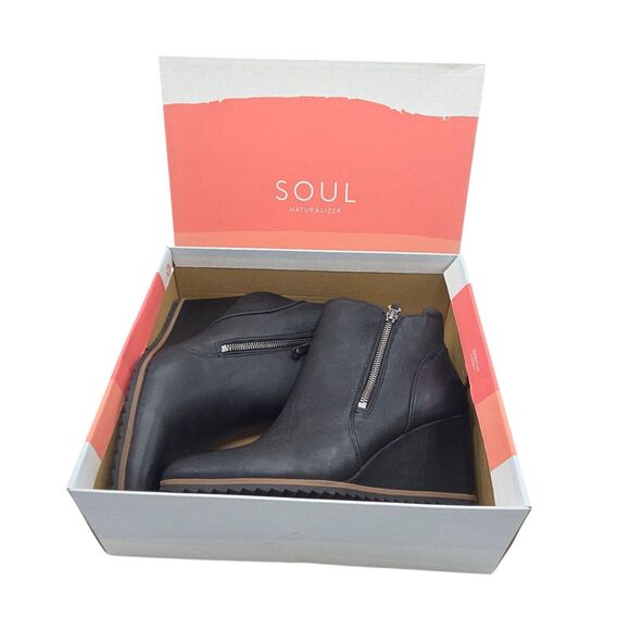 Soul Naturalizer Haley Women 9.5M Black Wedge Ankle Booties Zip Nubuck Style NEW - Picture 2 of 15